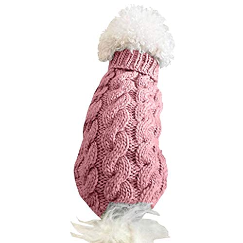 Suéter de punto de cuello alto para perros y mascotas, abrigo de invierno, más cálido y grueso, ropa de ganchillo para perros pequeños, medianos, grandes, cachorros, gatos (L, rosa)