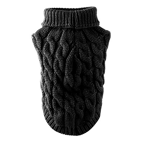 Suéter de punto de cuello alto para perros y mascotas, abrigo de punto para calentadores de invierno, ropa de ganchillo para perros pequeños, medianos y grandes, cachorros, gatos (M, negro)