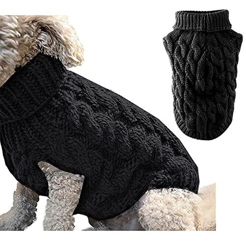 Suéter de punto de cuello alto para perros y mascotas, abrigo de punto para calentadores de invierno, ropa de ganchillo para perros pequeños, medianos y grandes, cachorros, gatos (M, negro)