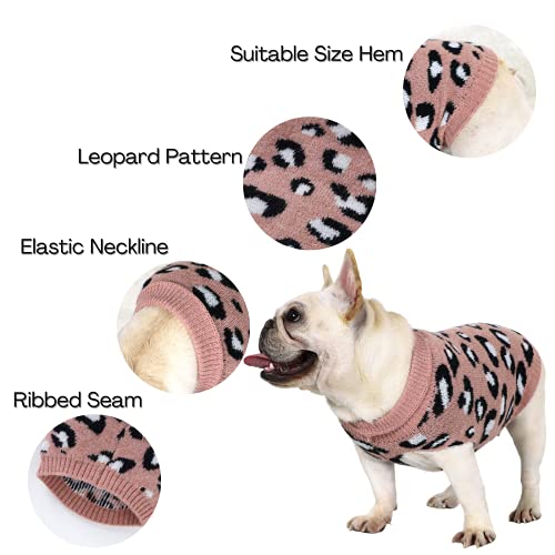 Suéter para perro pequeño para gatos, chihuahua, ropa de bulldog para perros, celdas medianas, grandes, gatos, cachorros, leopardo, rosa, M