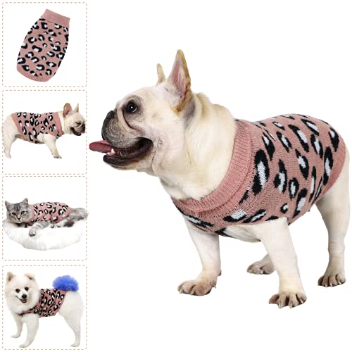 Suéter para perro pequeño para gatos, chihuahua, ropa de bulldog para perros, celdas medianas, grandes, gatos, cachorros, leopardo, rosa, M