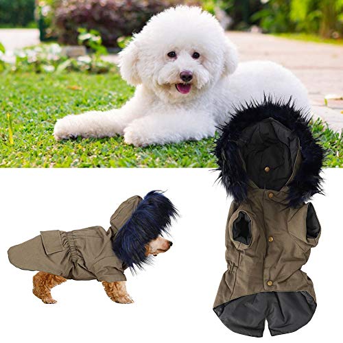 Suéter para Perros Ropa de Gran tamaño con Cuello de Piel Abrigo Militar Suave y cálido Chaqueta para Mascotas Perros de tamaño Mediano