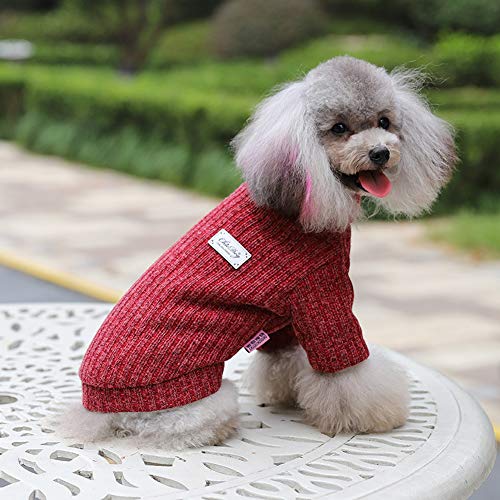 Suéter Perro,Abrigo Sudadera Ropa Mascotas Invierno,Jersey para Perros y Gatos,Traje Perro,Acogedor Suéter de Cuello Alto para Mascotas,Suéter de Punto para Perro Pequeño Perrito Gatito Gato Rojo XS