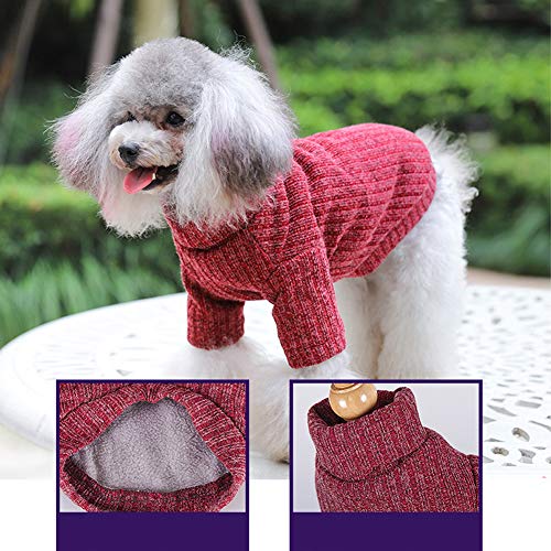 Suéter Perro,Abrigo Sudadera Ropa Mascotas Invierno,Jersey para Perros y Gatos,Traje Perro,Acogedor Suéter de Cuello Alto para Mascotas,Suéter de Punto para Perro Pequeño Perrito Gatito Gato Rojo XS