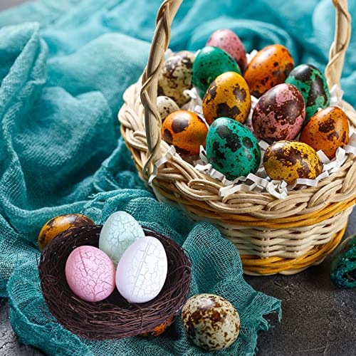 SUFUBAI 2 juegos de nido de pájaro de Pascua artificial con huevos claros, nido de pájaro decorativo iluminado huevos de pájaro para Pascua interior y exterior jardín decoración de patio