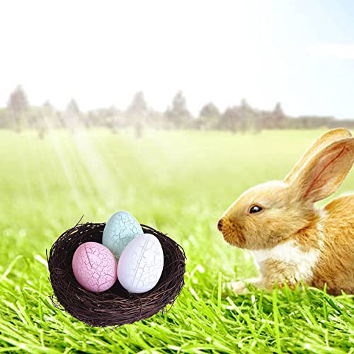 SUFUBAI 2 juegos de nido de pájaro de Pascua artificial con huevos claros, nido de pájaro decorativo iluminado huevos de pájaro para Pascua interior y exterior jardín decoración de patio