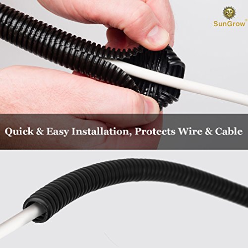 SunGrow Split Wire Loom Tubing, Secure Wires from Rabbits, Cats, and other pets, Open Cable Manager, Made from Corrugated Plastic pipe, 20-feet Long