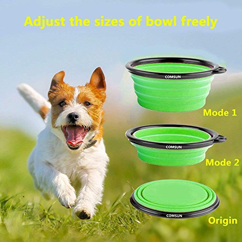 Sunnysam Tazón Plegable para Perros, Plato de Taza Extensible Plegable para Mascotas Comida para Gatos Alimentación de Agua Tazón de Viaje portátil Mosquetón Gratis (- Verde + BLU)