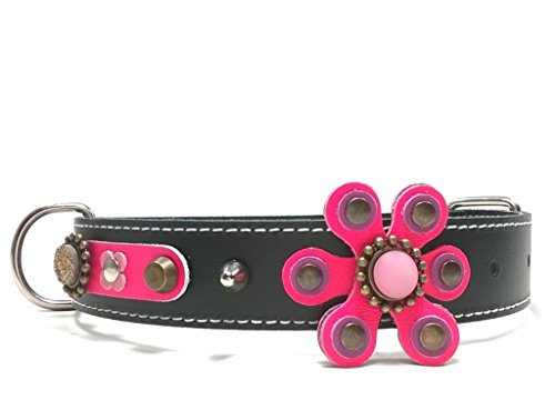 Superpipapo Original Collar para Perros, Todas Las Tallas, Correa Opcional, Diseño Exclusivo con una Grande Flor Rosa Fucsia, Grande, 55 cm X: Cuello 40-45 cm, Ancho 28mm