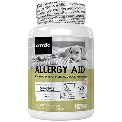 Suplemento para Alergias en Perros 120 Comprimidos - para Alergias Cutáneas, Ambientales y Alimentarias, Combate Alergias Estacionales en Perros, Rico en Omega 3, EPA y DHA