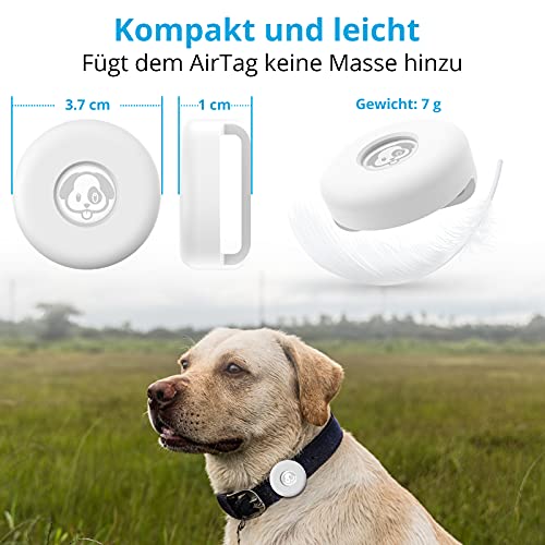 SUPMEGA AirTag - Collar de perro [Slide on Collar] [No Colgar] Funda de silicona compacta para collar de mascotas compatible con AirTag 2021 (2 unidades, negro y blanco)