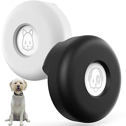 SUPMEGA AirTag - Collar de perro [Slide on Collar] [No Colgar] Funda de silicona compacta para collar de mascotas compatible con AirTag 2021 (2 unidades, negro y blanco)