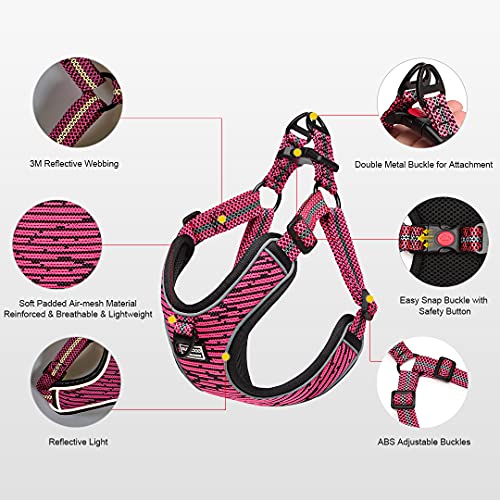 Suredoo Arnés Perro Reflectante Ajustable, Arnés Antitirones Suave Acolchado Cómodo Transpirable Arnés Chaleco para Cachorros Perros Pequeños Mediano (L, Rosa)