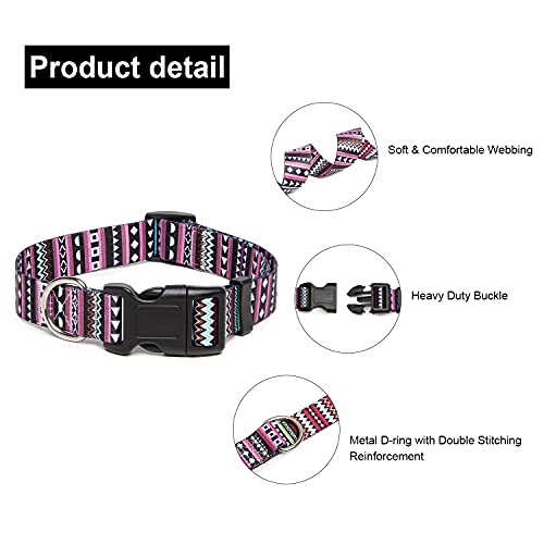 Suredoo Collar Perro, Ajustable y Resistente con Patrones de Moda, Collar Nylon Cómodos para Perros Pequeños Medianos Grandes, Cachorros (M, Púrpura)