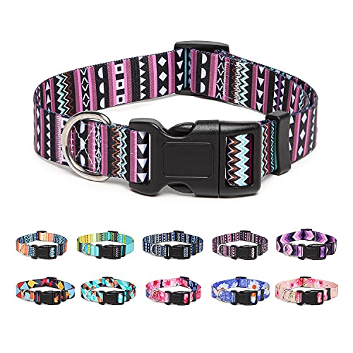 Suredoo Collar Perro, Ajustable y Resistente con Patrones de Moda, Collar Nylon Cómodos para Perros Pequeños Medianos Grandes, Cachorros (S, Púrpura)