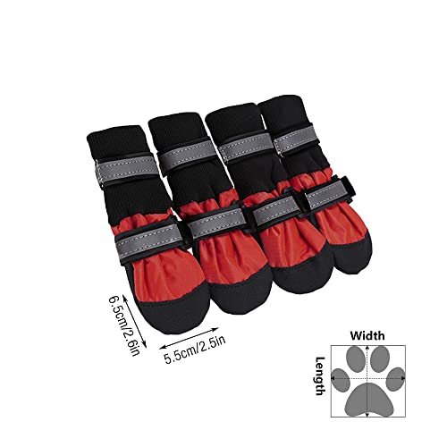 Swetup Botas Impermeables para Perros, Botas Antideslizantes para Perros Zapatos Protección de Patas para Perros con Correa Reflectante y Banda Elástica para Perros Medianos y Grandes (M, Rojo)