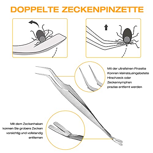 Swetup Quita Garrapatas, 7 Pieza Pinzas para Garrapatas, Herramientas para Eliminar Garrapatas, Pinzas para Garrapatas con Lupa y Caja de Almacenaje para Perros, Gatos, Caballos, Conejos, Personas