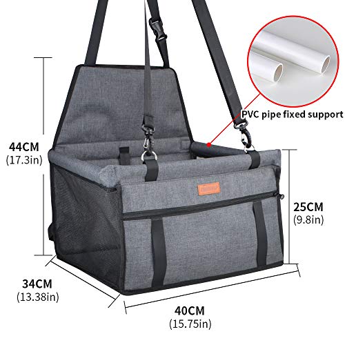 SWIHELP Bolsa de Transporte para Mascotas, Asiento del Coche de Seguridad para Mascotas Perro Gato Plegable Lavable Viaje Bolsas y Otra Mascota Pequeña con Cremallera Bolsillo[ Gris]