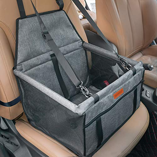 SWIHELP Bolsa de Transporte para Mascotas, Asiento del Coche de Seguridad para Mascotas Perro Gato Plegable Lavable Viaje Bolsas y Otra Mascota Pequeña con Cremallera Bolsillo[ Gris]