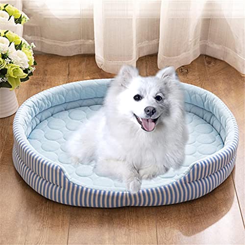 SXXYZY Cama para mascotas para gatos, perro, seda, rayas frescas, para verano, para gatos pequeños, medianos y pequeños, accesorios lavables para mascotas (color: A)