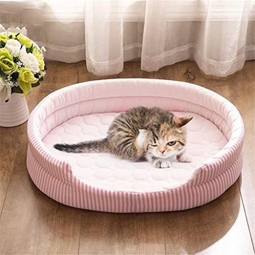 SXXYZY Cama para mascotas para gatos, perro, seda, rayas frescas, para verano, para gatos pequeños, medianos y pequeños, accesorios lavables para mascotas (color: A)