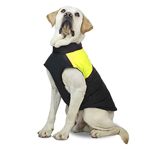 SYLC Abrigos para Perros De Invierno Chaqueta Impermeable Abrigadora, Chaleco para Perros con Forro Polar, De Invierno Y Otoño con Orificio para Arnés (M,Amarillo)