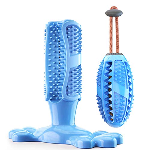 SZDPC Cepillo de Dientes para Perros, Conjunto de 2 Piezas, Juguete para Masticar,Caucho Natural no tóxico, Cuidado Dental para Perros Limpieza de Dientes (M, Azul)