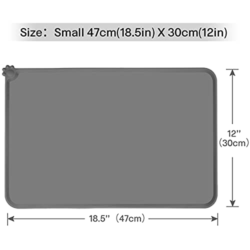 Taglory Alfombrilla de Silicona para Comederos de Perros y Gatos, Antideslizante Impermeable Tapete para Comer de Mascota, Alfombrillas con Borde 47x30cm Gris