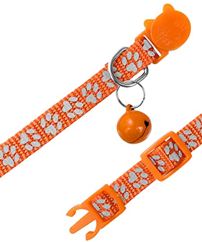 Taglory Collar Gato Reflectante, 2 Piezas Collares para Gatos con Cascabeles y Hebilla Seguro de Liberación Rápida, 19-32cm Naranja