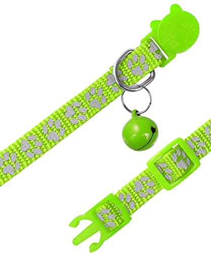 Taglory Collar Gato Reflectante, 2 Piezas Collares para Gatos con Cascabeles y Hebilla Seguro de Liberación Rápida, 19-32cm Verde