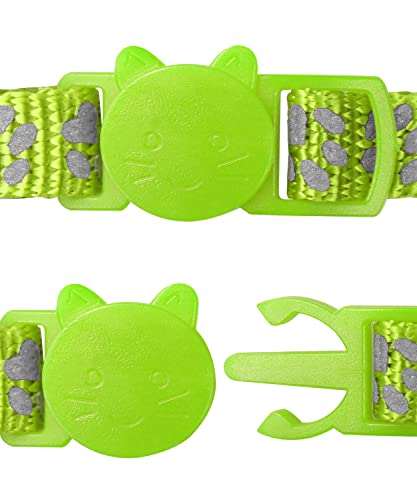 Taglory Collar Gato Reflectante, 2 Piezas Collares para Gatos con Cascabeles y Hebilla Seguro de Liberación Rápida, 19-32cm Verde