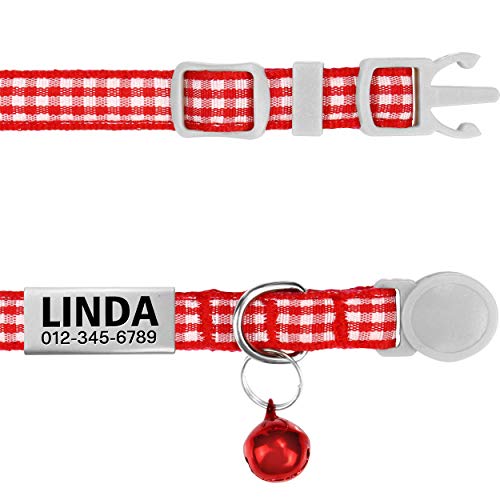 TagME Antiahogo Collar Gato, Collar para Gato Personalizado con Campana y Hebilla Seguro de Liberación Rápida, Rojo,2 Paquetes