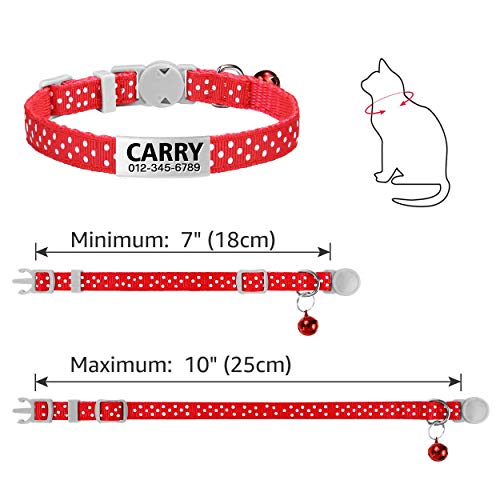 TagME Antiahogo Collar Gato, Collar para Gato Personalizado con Campana y Hebilla Seguro de Liberación Rápida, Rojo,2 Paquetes