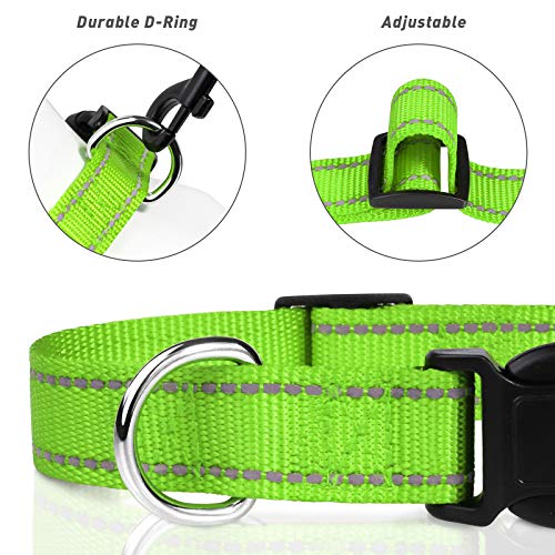 TagME Collar Perro Ajustable,Collar Nylon Reflectante,para Caminar Correr Entrenamiento,para Perros Pequeños,Verde,1.5cm De Ancho