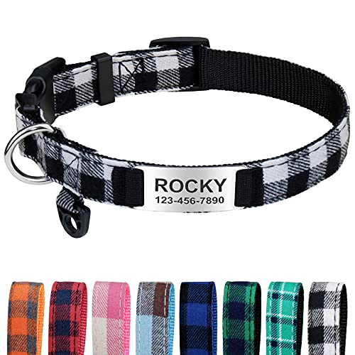 TagME Personalizado Collar Perros Medianos , Nylon Collares con Nombre y Número de Teléfono Grabados, Negro M