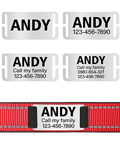 TagME Personalizado Nylon Collares para Perros, Ajustable Reflectante Collar Perro con Acolchados, Etiqueta de Acero Inoxidable Nombre Grabado y Número de Teléfono, Rojo