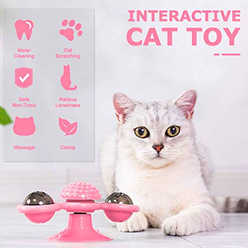 TaimeiMao Juguetes interactivos para Gatos, Juguete Placa Giratoria para Gato,Juguete de Masaje para Gatos, Juguete para Masticar con Pelota,Menta de Gato,Bola Intermitente LED Plato Giratorio