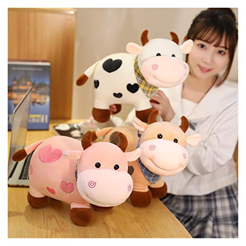 TAIYUAN Juguetes de Peluche 1 PC Dibujos Animados Leche Vaca Relleno Animal Juguete Rosa Blanco Barro Babero Bebé Leche Vacas Almohada de Peluche Precioso (Color : Pink, Height : 25cm)