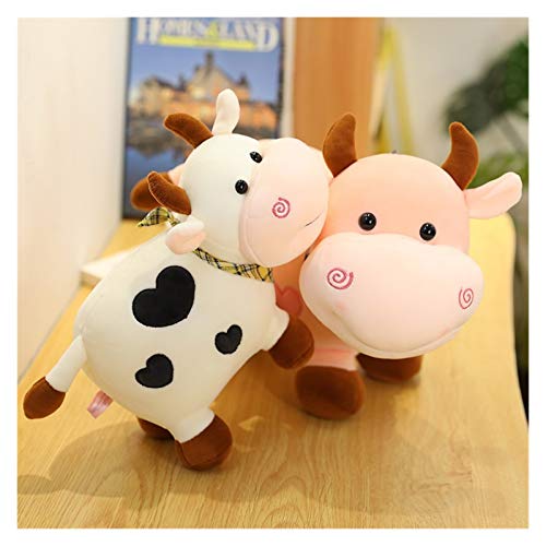 TAIYUAN Juguetes de Peluche 1 PC Dibujos Animados Leche Vaca Relleno Animal Juguete Rosa Blanco Barro Babero Bebé Leche Vacas Almohada de Peluche Precioso (Color : Pink, Height : 25cm)