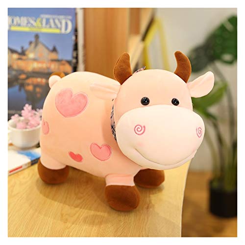 TAIYUAN Juguetes de Peluche 1 PC Dibujos Animados Leche Vaca Relleno Animal Juguete Rosa Blanco Barro Babero Bebé Leche Vacas Almohada de Peluche Precioso (Color : Pink, Height : 25cm)