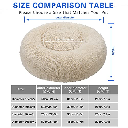 TAMOWA Cama Perro Suave Cama Gato Redonda, Camas de Gatos Perros de Donut con Parte Inferior Antideslizante, Cómodo Suave y Cálida Cama para Mascotas Gatos y Perros Pequeños, 80cm, Beige