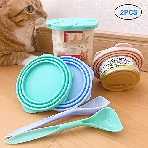 Tapa de Lata de Comida para Gatos Tapa para Lata de Comida para Perros Pet Can Tapas Universales Fundas de Silicona para Latas de Mascotas, Apto para 3 TamañOs de Latas Y 2 Cucharas (2 Pcs)