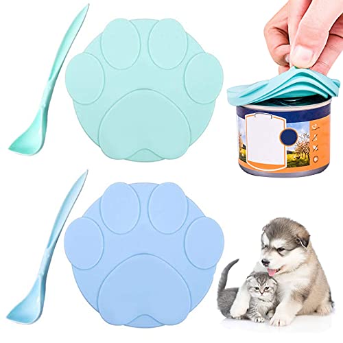 Tapa de Lata de Comida para Gatos Tapa para Lata de Comida para Perros Pet Can Tapas Universales Fundas de Silicona para Latas de Mascotas, Apto para 3 TamañOs de Latas Y 2 Cucharas (2 Pcs)