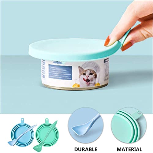 Tapa de Lata de Comida para Perros Reutilizable Alimentadores Sellados Tapa de Alimentos Lata con 2 Cucharas para Comida para Perros y gatos, se Adapta a Casi Todas las Latas de Comida 2 Piezas