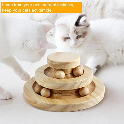 Tarnel Juguete Interactivo para Gatos Hecho de Madera, Bola de Seguimiento Inteligente giratoria de Dos Capas, rol oscilante, Regalos, Plato Giratorio para Gatos