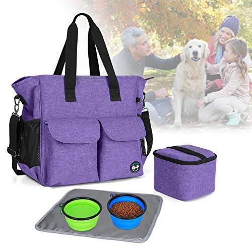 Teamoy Bolsa de Almacenamiento de Suministros para Mascotas, Organizador de Suministros de Perro Bolsa de Viaje para Comida para Perros, Juguetes y Otros Suministros para Perros, Púrpura