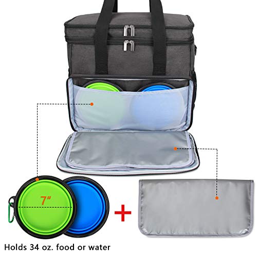 Teamoy Bolsa de Viaje para Perro, Bolsa de Viaje para Perro con 2 tazones Plegables de Silicona, 2 Almacenamiento de Alimentos, 1 Estera de Platos (Grande, Negro)