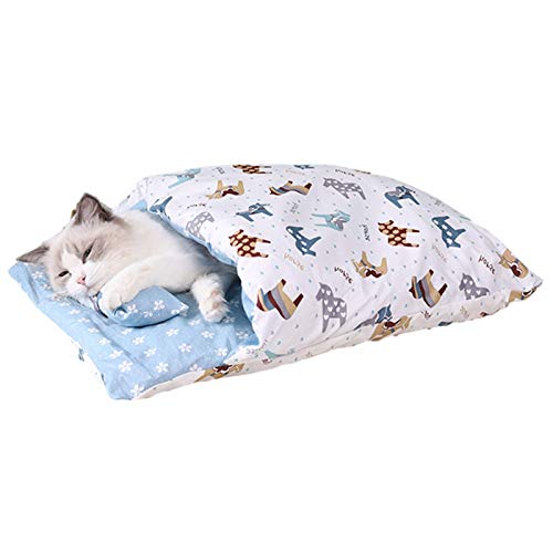 Teeyyui Saco De Dormir para Mascotas con Almohada, Cama para Dormir para Gatos con Capucha, Edredón para Mascotas Extraíble Y Lavable (A)