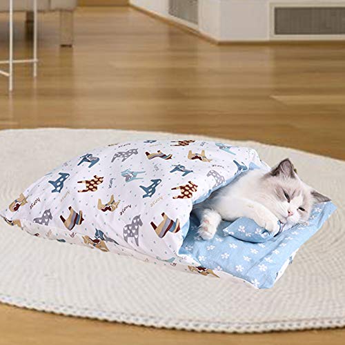 Teeyyui Saco De Dormir para Mascotas con Almohada, Cama para Dormir para Gatos con Capucha, Edredón para Mascotas Extraíble Y Lavable (A)