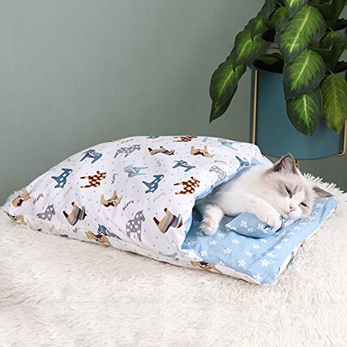 Teeyyui Saco De Dormir para Mascotas con Almohada, Cama para Dormir para Gatos con Capucha, Edredón para Mascotas Extraíble Y Lavable (A)